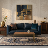 Navy Dusk Sofa | Premium Navy Leather Sofa with Brass Legs & Curved Arms