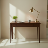 Minimalist Dark Walnut Study Table | Solid Wood Writing Desk with Drawer – Oakvello
