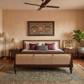 Kora Cane Wooden Bed | Sheesham Wood | Hand-Woven Cane Headboard & Footboard | King & Queen Size | Oakvello