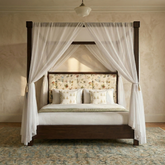 Botanica Canopy Bed | Floral Upholstered Four Poster Wooden Bed | King & Queen Size | Oakvello