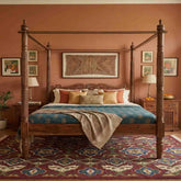 Spiral Post Sheesham Wood Bed | Hand-Carved Four Poster Canopy Bed | King & Queen Size