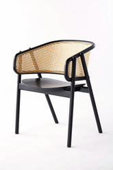 Ebonweave Artisan Cane Armchair – Black Solid Wood