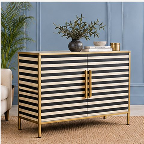 Striped Bone Inlay Bar Cabinet