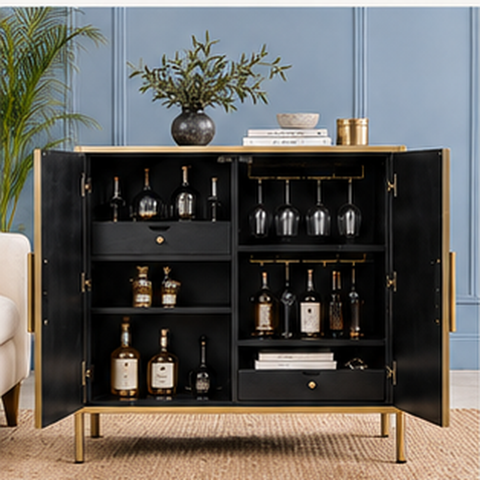 Striped Bone Inlay Bar Cabinet