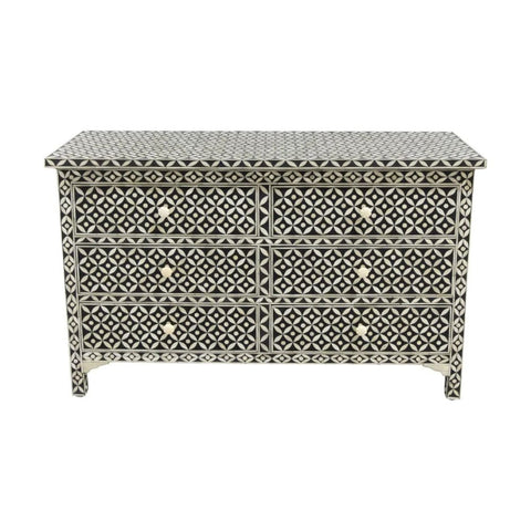 Black Bone Inlay 6-Drawer Chest | Handcrafted Artisan Bedroom Dresser – Oakvello