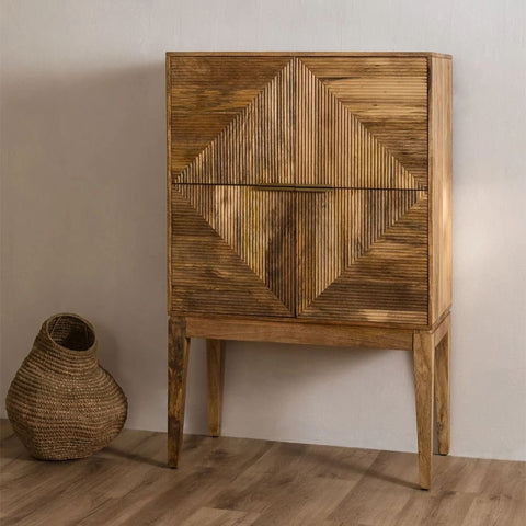 Baty Design Tall Solid Mango Wood Sideboard | High Living Room Storage – Oakvello