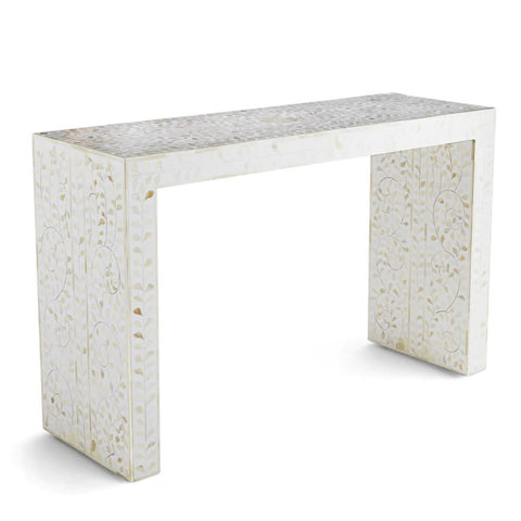White Bone Inlay Console Table | Handcrafted Artisan Entryway Furniture – Oakvello