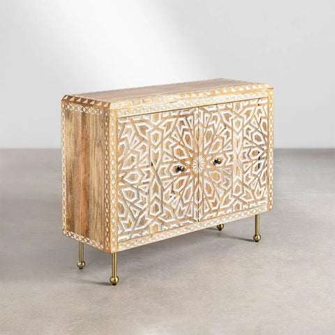 Rosette Solid Mango Wood Sideboard | Living Room Storage Cabinet – Oakvello