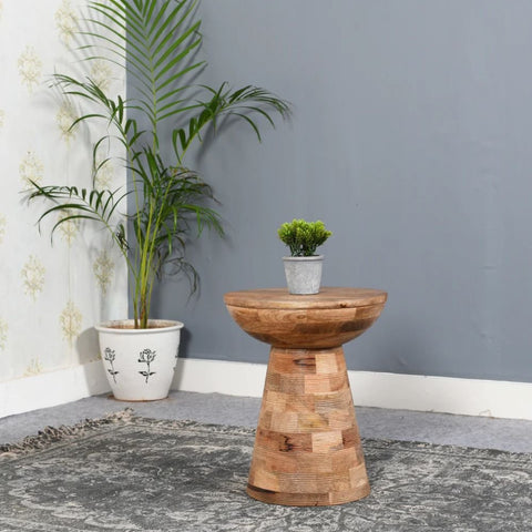 Jaipuri Mushroom Style Round Mango Wood Side Table | Accent Furniture – Oakvello