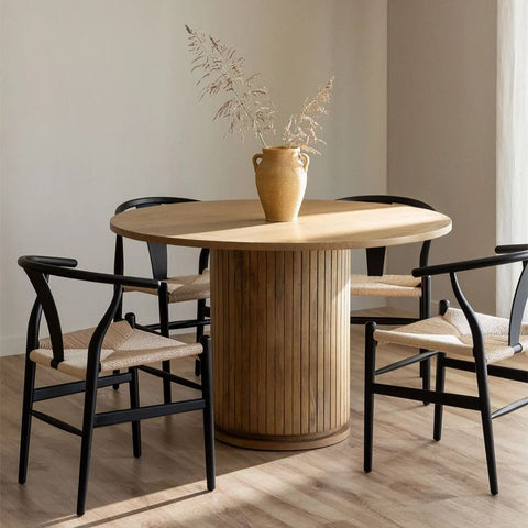 Analis 120cm Round Solid Mango Wood Dining Table | Kitchen Furniture – Oakvello
