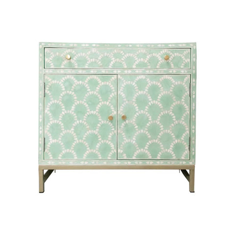 Green Shell Pattern Bone Inlay Sideboard | Handcrafted Artisan Living Room Storage – Oakvello