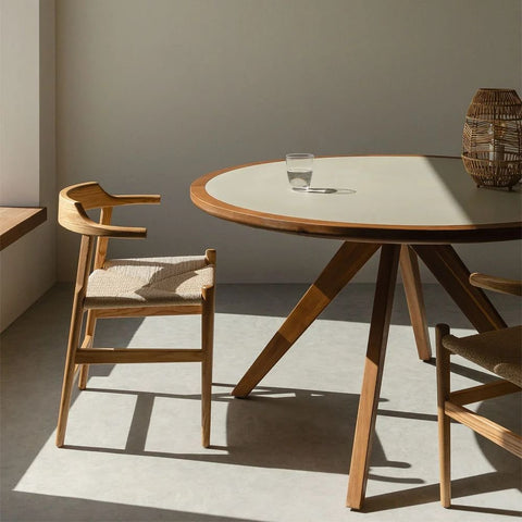 Gamila 130cm Acacia Wood & Cement Rectangular Dining Table – Oakvello