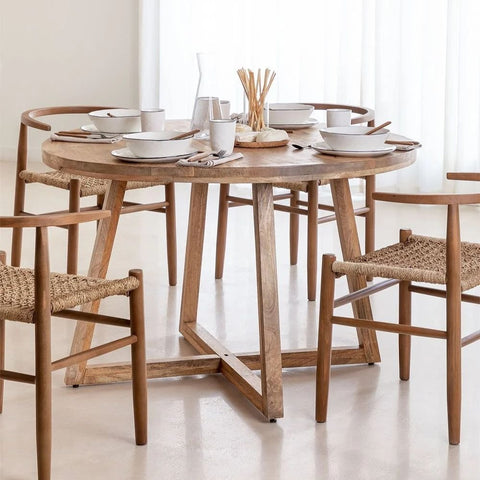 Laysa 120cm Round Solid Mango Wood Dining Table | Kitchen Furniture – Oakvello