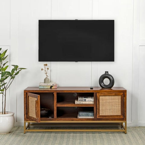 Solid Mango Wood TV Stand | Media Console & Living Room Storage – Oakvello