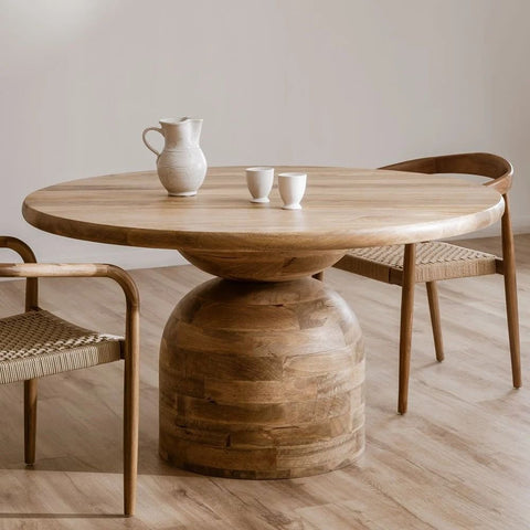 Macbet 140cm Round Solid Mango Wood Dining Table | Kitchen Furniture – Oakvello