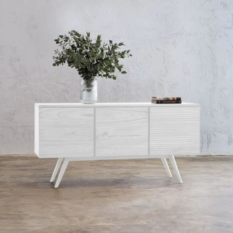 Mid-Century 3-Door Solid Wood Cabinet | Retro Living Room Storage – Oakvello
