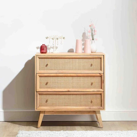 Rattan & Solid Wood Chest of Drawers | Boho Bedroom Storage Dresser – Oakvello
