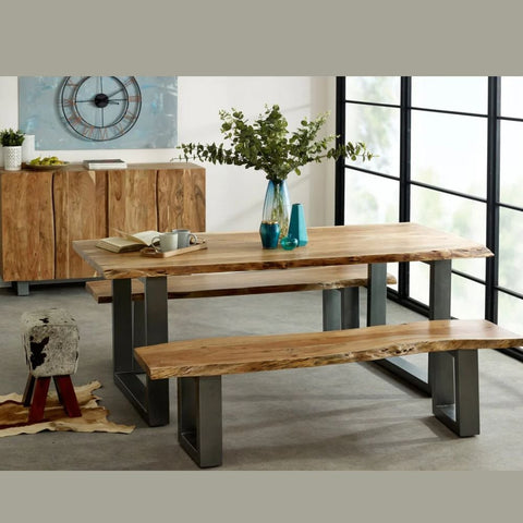 Jaipuri Natural Live Edge Large Dining Bench | Solid Wood Seating – Oakvello