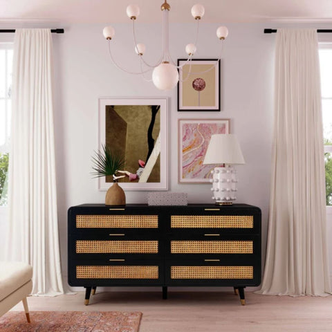 Lucia Rattan & Solid Wood Chest of Drawers | Boho Bedroom Dresser – Oakvello