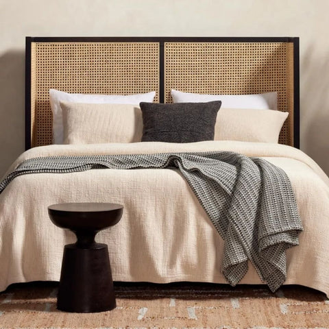 Solid Wood & Rattan Cane Bed | Handcrafted Boho Bedroom Furniture – Oakvello
