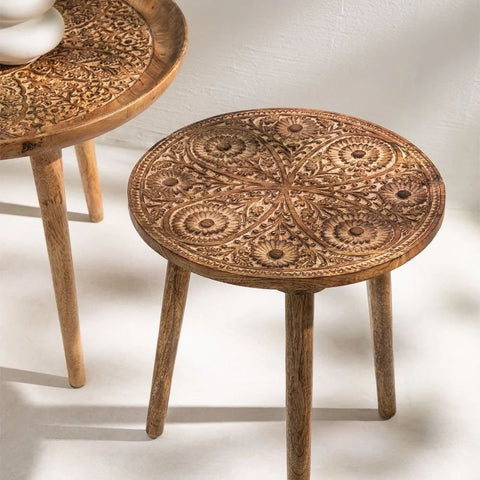 Nanup 40cm Round Solid Mango Wood Side Table | Living Room Accent Furniture – Oakvello