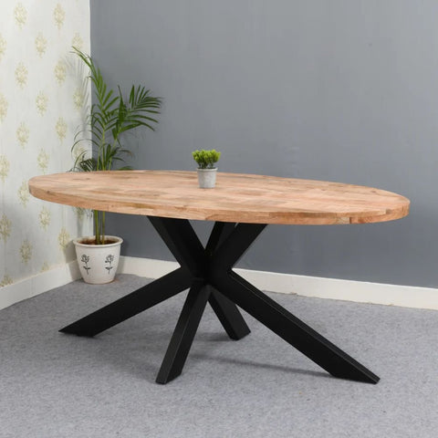 6-8 Seater Oval Solid Mango Wood Dining Table | Large Kitchen Furniture – Oakvello