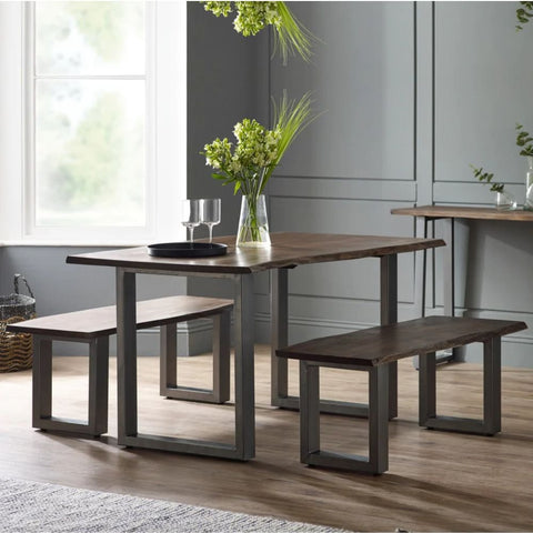 Grey Live Edge 1.5M Dining Table | Solid Wood & Metal Legs – Oakvello
