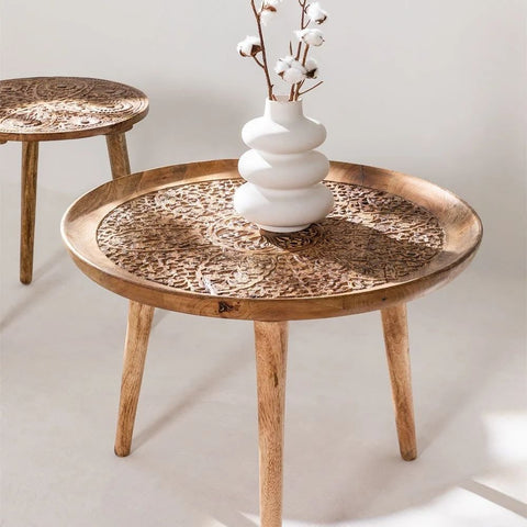60cm Round Solid Mango Wood Coffee Table | Living Room Centre Table – Oakvello