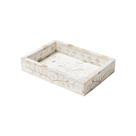 Ajmeri White Floral Mother of Pearl Inlay Tray | Handcrafted Decor – Oakvello