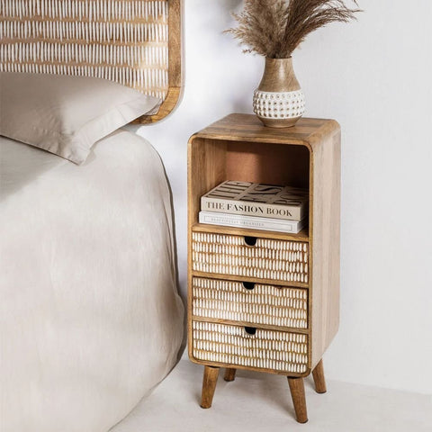 3-Drawer Solid Mango Wood Bedside Table | Bedroom Nightstand – Oakvello