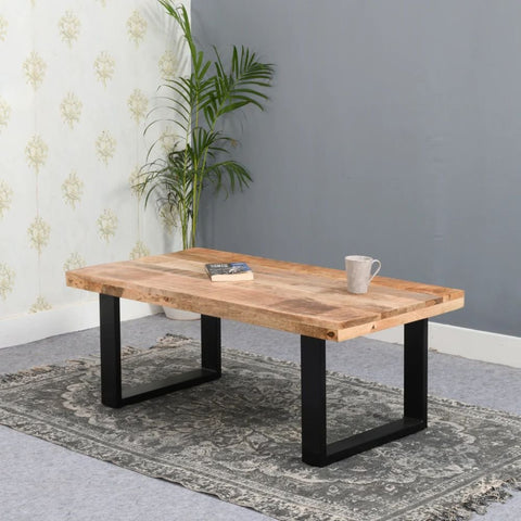 Merlin Solid Mango Wood & Metal Coffee Table | Living Room Furniture – Oakvello