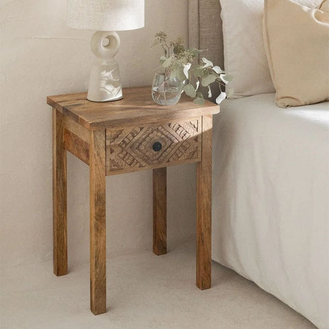 Maraja Style Solid Mango Wood Bedside Table | Bedroom Nightstand – Oakvello