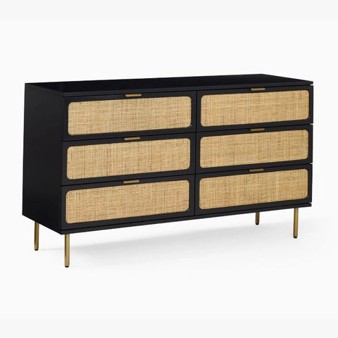 Ida Woven 6-Drawer Dresser | Rattan Weave Solid Wood Bedroom Storage – Oakvello