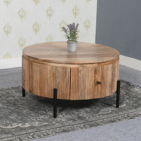 York Natural Solid Wood Coffee Table with Metal Legs | Living Room Furniture – Oakvello