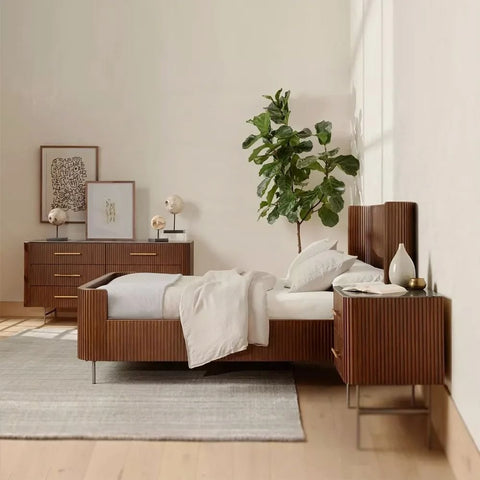 Ajmeri Fletcher Solid Wood Bed | Premium Handcrafted Bedroom Furniture – Oakvello