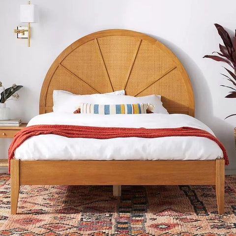 Cane & Solid Wood Bed | Handcrafted Rattan Bedroom Furniture – Oakvello