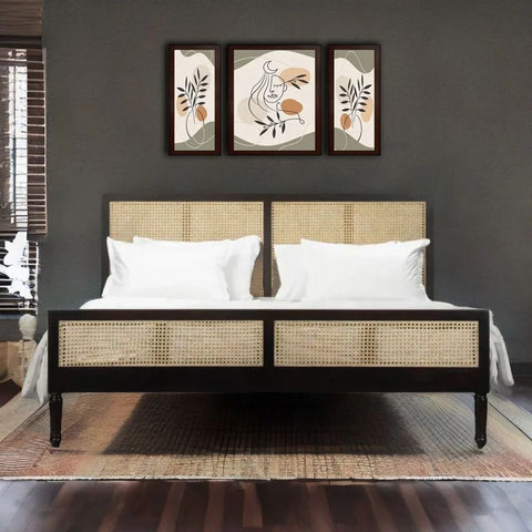 Solid Wood Cane Rattan Bed | Handcrafted Boho Bedroom Furniture – Oakvello
