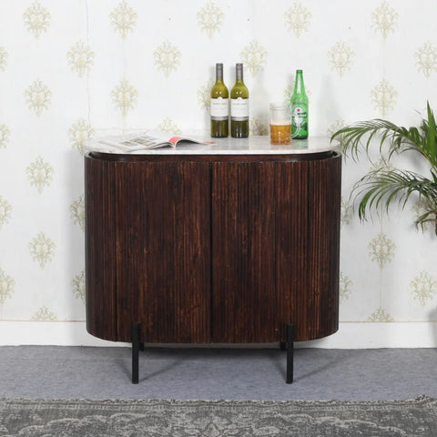 Jodhpuri Mango Wood Drinks Cabinet & Sideboard | Marble Top & Metal Legs – Oakvello