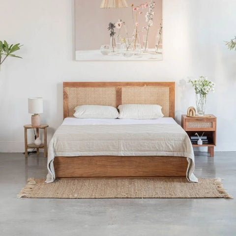 Jodhpur Premium Rattan & Solid Wood Single Bed | Handcrafted Bedroom Furniture – Oakvello