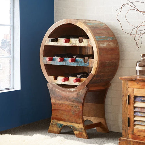 Jaipuri Reclaimed Boat Wood Wine Cabinet | Eco-Friendly Home Bar Storage – Oakvello
