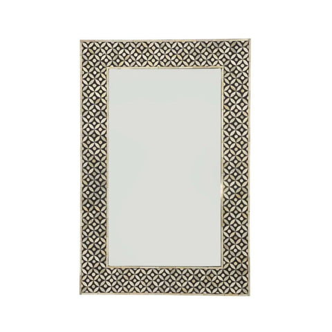 Geometric Bone Inlay Rectangle Mirror | Handcrafted Artisan Wall Decor – Oakvello