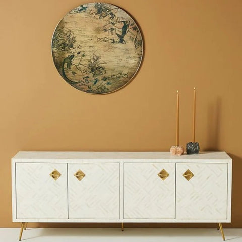 Bone Inlay TV Unit Cabinet | Handcrafted Artisan Media Console – Oakvello