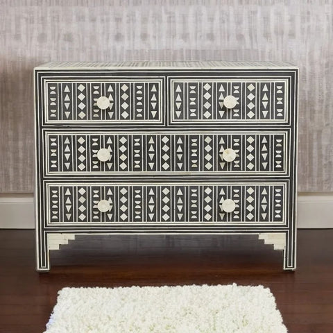 Bone Inlay Chest of Drawers | Handcrafted Artisan Bedroom Storage – Oakvello