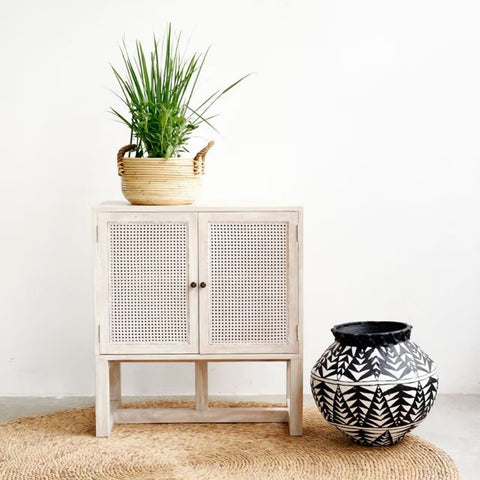 2-Door Whitewash Sideboard | Rustic Solid Wood Storage Cabinet – Oakvello