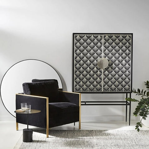 Black Bone Inlay Bar Cabinet | Handcrafted Artisan Home Bar Storage – Oakvello