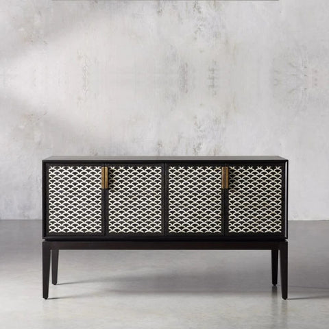 Jaipuri Black Bone Inlay Bar Cabinet | Handcrafted Home Bar Storage – Oakvello
