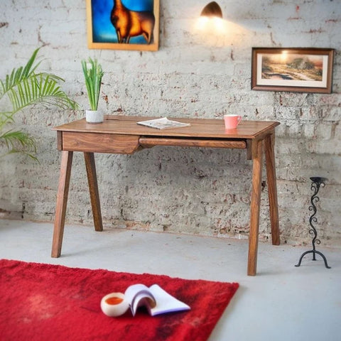 Curved Solid Wood Study Table | Ergonomic Home Office Writing Desk – Oakvello