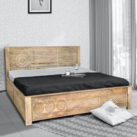 Hand Carved Indian Design Solid Wood Bed | Heritage Bedroom Furniture – Oakvello