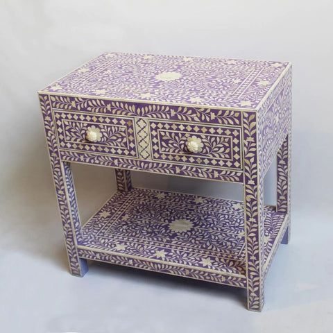 Ajmeri Bone Inlay 2-Drawer Bedside Table | Handcrafted Nightstand – Oakvello
