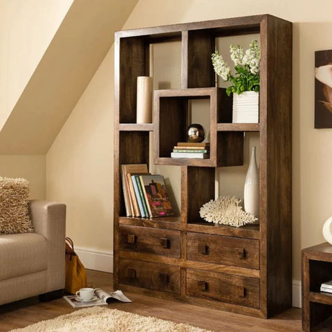Quinton Solid Mango Wood Bookcase | Living Room Display Storage – Oakvello